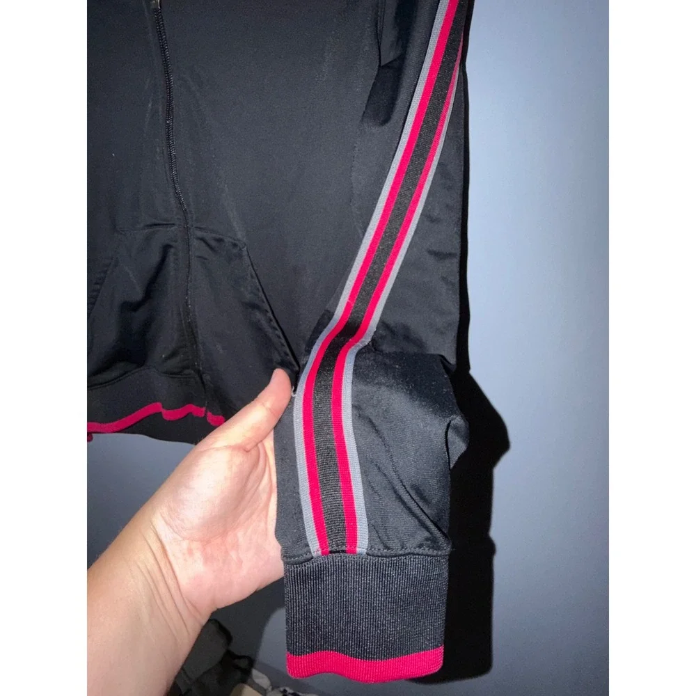 Nike Womens Track Jacket Black Pink Grey Striped Full Zip Mock Neck Size M